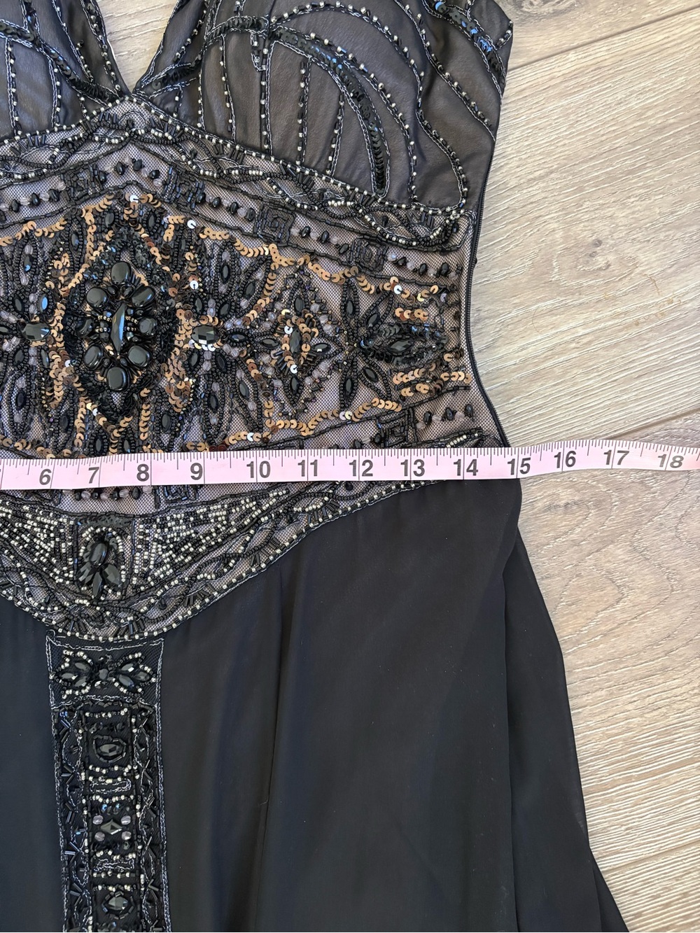 Sue Wong Black Beaded V-Neck Prom Gown - Picture 9 of 12